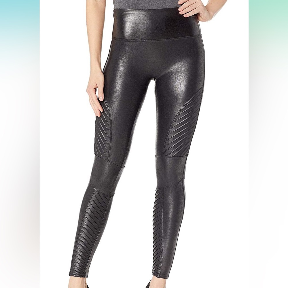 SPANX Shiny Black Moto Leggings